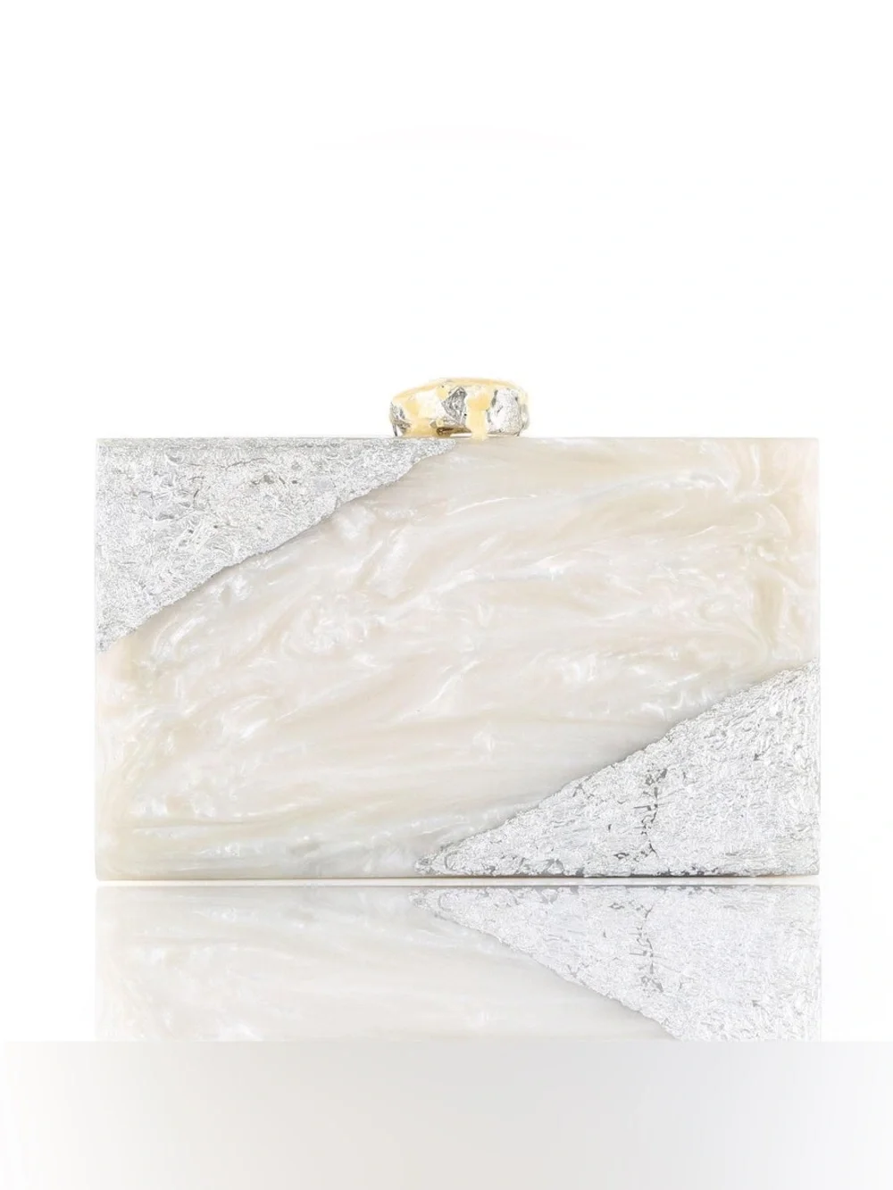 MINTSA Gold Foil & White Marble Resin Acrylic Clutch Evening Minimal Small Bag